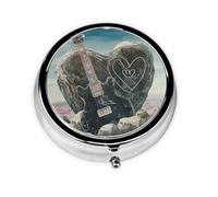 Love Rock Pilulier rond imprimé avec 3 compartiments, mini pilulier portable pour médicaments, vitamines, huile de poisson, compléments