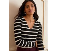 Love & Roses Love & Roses Black and Ivory Stripe Scallop V-Neck Long Sleeve Jersey Top