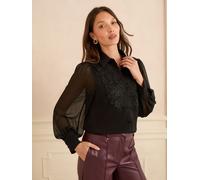 Love & Roses Love & Roses Black Lace Centre Long Sleeve Shirt Black Lace EU 38 (UK 10)