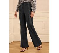 Love & Roses Love & Roses Black Petite Faux Leather Wide Leg With Faux Suede Side Stripe Trousers