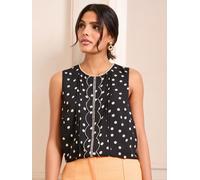 Love & Roses Love & Roses Black/White Polka Dot Sleeveless Scallop Detail Shell Top