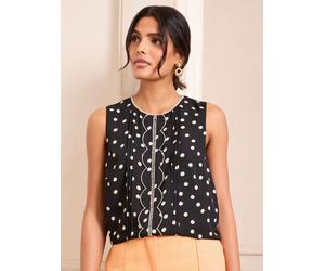Love & Roses Love & Roses Black/White Polka Dot Sleeveless Scallop Detail Shell Top