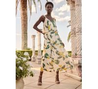 Love & Roses Love & Roses Buttermilk Lemon Printed Ruffle Midi Dress Buttermilk EU 40 (UK 12)