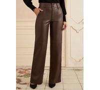 Love & Roses Love & Roses Chocolate Brown Faux Leather Wide Leg With Faux Suede Side Stripe Trousers