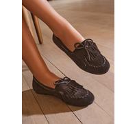 Love & Roses Love & Roses Chocolate Brown Real Suede Whipstich Fringe Moccassin Casual Loafer Shoes Chocolate Brown EU 39 (UK 6)
