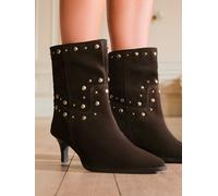 Love & Roses Love & Roses Chocolate Brown Standard fit Real Suede Dome Stud Mid Heel Smart Ankle Boots