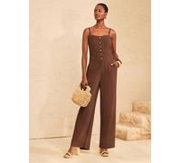 Love & Roses Love & Roses Chocolate Brown Tailored Linen Look Jumpsuit With Gold Starfish Buttons