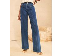 Love & Roses Love & Roses Dark Blue Plait Detail Wide Leg Jeans