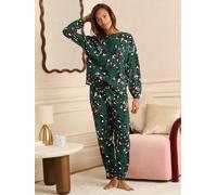 Love & Roses Love & Roses Forest Green Leopard Print Jersey Long Sleeve Pyjamas Set