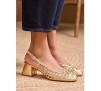 Love & Roses Love & Roses Gold Woven Slingback Faux Leather Low Block Heels Court Shoes Gold 6 EU 39