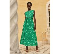 Love & Roses Love & Roses Green Polka Dot Scallop Detail Pleated Midi Dress Green EU 38 (UK 10)