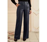 Love & Roses Love & Roses Navy Faux Leather Wide Leg With Faux Suede Side Stripe Trousers
