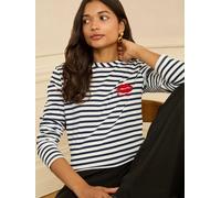 Love & Roses Love & Roses Navy Stripe Tie Back Embroidered Bisou Long Sleeve Jersey Top