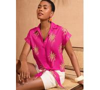 Love & Roses Love & Roses Pink Palm Tie Front Short Sleeve Shirt Pink Palm EU 44 (UK 16)