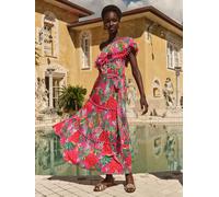 Love & Roses Love & Roses Pink Tropical One Shoulder Ruffle Midi Dress Pink Tropical 18