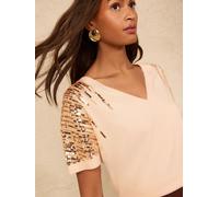 Love & Roses Love & Roses Sequin Detail Batwing Style V-Neck Knitted Top pâle FR 48 (EU 46)