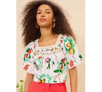 Love & Roses Love & Roses x RHS Ivory Fruit Print Embroidered Square Neck Jersey T-Shirt