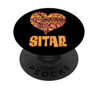 Love Sitar Instrument à Cordes Indien Motif Mandala Orange PopSockets PopGrip Adhésif