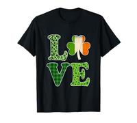 Love St Patrick Day Irish Green Buffalo Plaid Trèfle Love T-Shirt