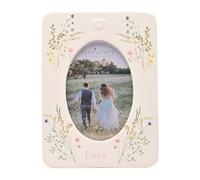 Love Story Cadre photo ovale en céramique - 10,2 x 10,2 cm - Motif floral - Cadeau souvenir pour les couples, les fiançailles et les anniversaires - Décoration d'intérieur romantique