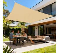 LOVE STORY Voile d'ombrage 3.5x4.5m Rectangulaire Imperméable à l'eau Toile d'ombrage Sable PES avec 95% de Protection UV pour Patio Extérieur Jardin