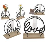 Love Support pour Plantes en métal sur Plateau en Bois avec Tube à essai Env. 13 x 5 x 13,5 cm