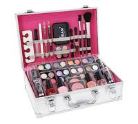 LOVE URBAN BEAUTY Essentials Trousse de maquillage végétalienne - Ensemble de maquillage végétalien de 64 pièces pour adolescents - Boîte argentée élégante - Design compact et léger