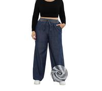 Love Welove Fashion Jean large pour femme, taille haute élastique à enfiler avec cordon de serrage, pantalon baggy en denim, grande taille 3XL, Taille XL