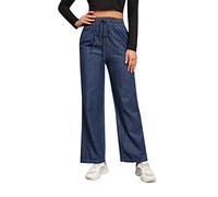 Love Welove Fashion Jean Large pour Femme, Taille Haute élastique à Enfiler avec Cordon de Serrage, Pantalon Baggy en Denim, Grande Taille 3XL, Taille M