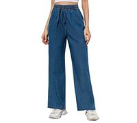 Love Welove Fashion Jean large pour femme, taille haute élastique à enfiler avec cordon de serrage, pantalon baggy en denim, grande taille 3XL, Taille M