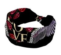 Love Wings Couronne Rose Large Bandeau Turban Doux Bandeau Antidérapant Bandeau Élastique Sudation Yoga Entraînement Bandeau Croisé Noué Cheveux Bandana