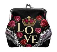 Love Wings Crown Rose Portefeuilles en Cuir PU pour Femmes Mini Boucle Porte-Monnaie pour Filles