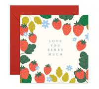 Love You Berry Much Carte d'anniversaire de mariage, Saint-Valentin, amour - Motif fraise mignon - Inscription « ILY » pour partenaire, petit ami, petite amie, mari, épouse, famille, maman, frère