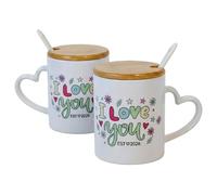 Love You - Lot de 2 tasses à café romantiques en céramique pour couples, cadeau d'anniversaire de mariage, fiançailles, pour jeunes mariés, Mr et Mme mari, épouse, cadeau pour elle, lui