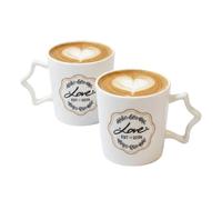 Love You - Lot de 2 tasses à café romantiques en céramique pour couples, cadeau d'anniversaire de mariage, fiançailles, pour jeunes mariés, Mr et Mme mari, épouse, pour elle, lui, Saint-Valentin, EST