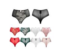 LOVE YOU SEXY Lot de 5 strings taille haute pour femme en dentelle et maille, 5 couleurs emballées, 5 couleurs., S