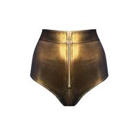 LOVE YOU SEXY Slip Zippé Avant Taille Haute en Faux Cuir pour Femme, Doré XXL