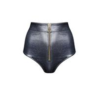 LOVE YOU SEXY Slip Zippé Avant Taille Haute en Faux Cuir pour Femme, Gris Argenté XXL