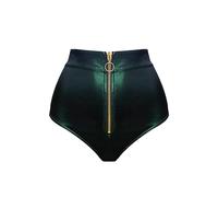 LOVE YOU SEXY Slip Zippé Avant Taille Haute en Faux Cuir pour Femme, Vert Foncé L
