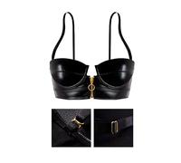 LOVE YOU SEXY Soutien - Gorge de Balcon en Cuir Artificiel pour Femmes avec Fermeture à Glissière Avant Ouverte, Soutien-Gorge Noir, 100C