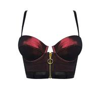 LOVE YOU SEXY Soutien - Gorge de Balcon en Cuir Artificiel pour Femmes avec Fermeture à Glissière Avant Ouverte, Soutien-Gorge Rouge Foncé, 85B