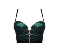 LOVE YOU SEXY Soutien - Gorge de Balcon en Similicuir pour Femmes avec Fermeture à Glissière Avant Ouverte, Soutien-Gorge Vert Foncé, 100C