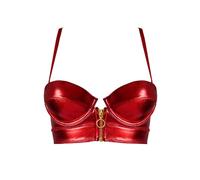 LOVE YOU SEXY Soutien - Gorge de Balcon en Similicuir pour Femmes avec Fermeture à Glissière Avant Ouverte, Soutien-Gorge Rouge, 105D
