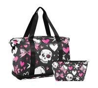 Love You To Death Sac de voyage en forme de crâne et cœur rose avec trousse de toilette pour randonnée multifonction, Crâne et cœur rose Love You To Death, 1 size