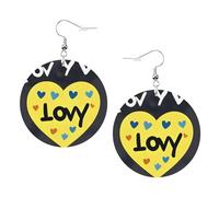 Love You With All My Heart Boucles d'oreilles rondes en cuir PVC imprimé double face avec crochets plaqués argent 925, taille unique, argent sterling, pierre dorée, One Size, Argent sterling