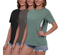 Love2Mi Lot de 3 ou 4 t-shirts d'allaitement avec fermeture éclair cachée, ouverture d'allaitement, court t-shirt d'allaitement pour femmes enceintes