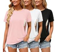 Love2Mi Lot de 3 ou 4 t-shirts d'allaitement avec fermeture éclair cachée, ouverture d'allaitement, court t-shirt d'allaitement pour femmes enceintes, XXL