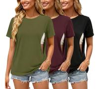 Love2Mi Lot de 3 ou 4 t-shirts d'allaitement avec fermeture éclair cachée, ouverture d'allaitement, court t-shirt d'allaitement pour femmes enceintes