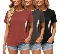 Love2Mi Lot de 3 ou 4 t-shirts d'allaitement avec fermeture éclair cachée, ouverture d'allaitement, court t-shirt d'allaitement pour femmes enceintes