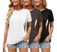 Love2Mi Lot de 3 ou 4 t-shirts d'allaitement avec fermeture éclair cachée, ouverture d'allaitement, court t-shirt d'allaitement pour femmes enceintes